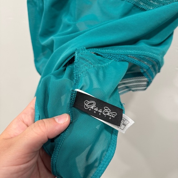 Oh La La Cheri Paris Plunging Neckline Teal Teddy Halter Tie Neck Open Back - Picture 5 of 10